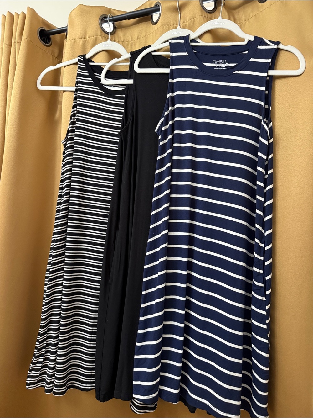Time and Tru Navy and White + Black Striped Sleeveless A-Line Tank Tops (3-Pack)